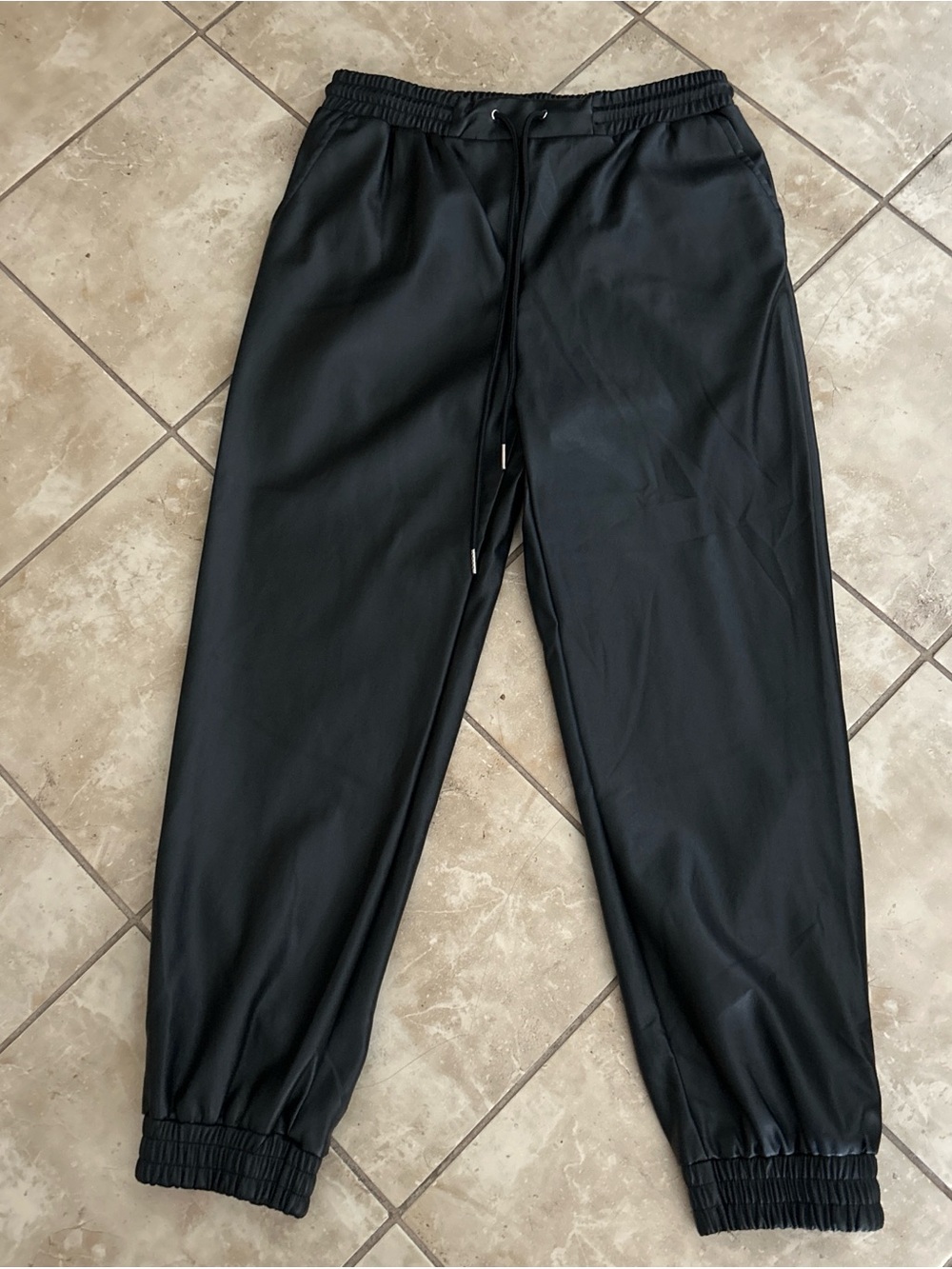 NWT Francesca’s High Rise Black Vegan Leather Joggers Sz L